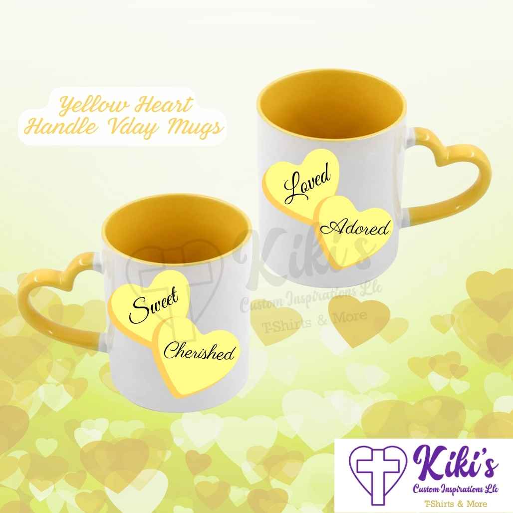 Vday Candy Yellow Heart Handle Mug