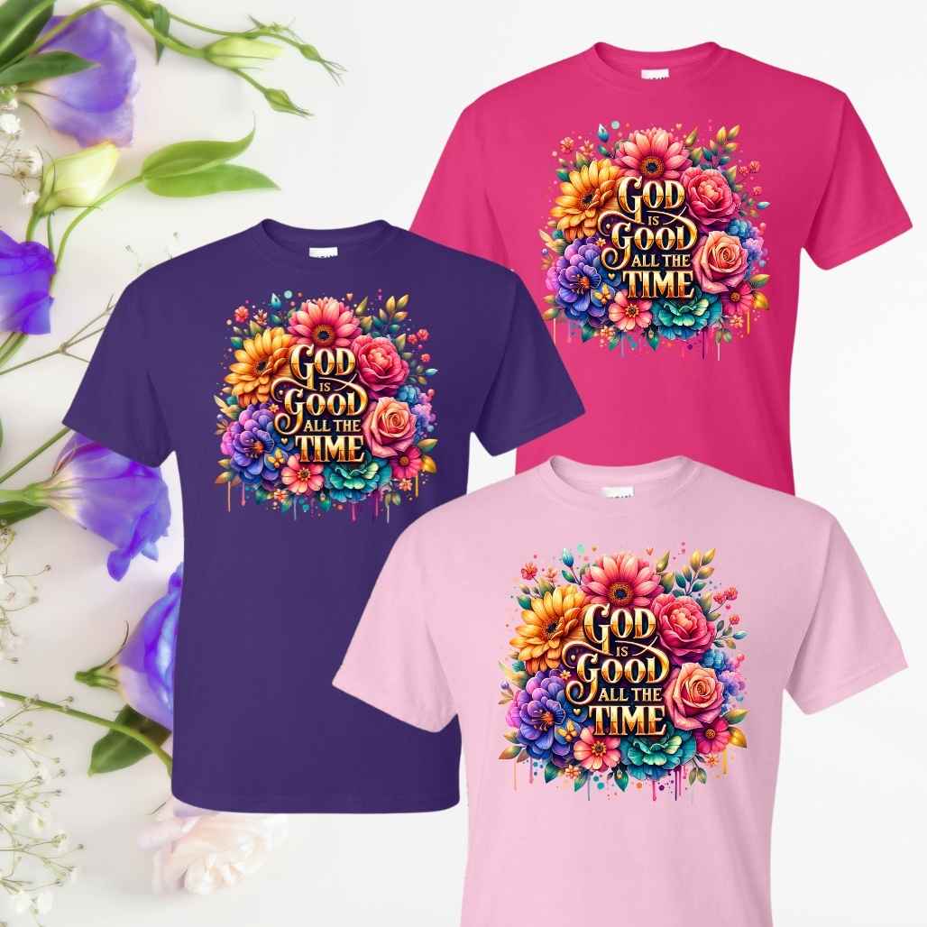 God is Good (Floral) Inspirational T-Shirt